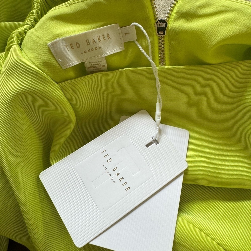 Ted Baker- NWT Lime Green Jacquard Exaggerated Sleeve Mini Dress - Picture 5 of 5